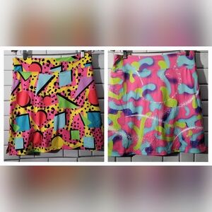 Ladies Lot Of 2 Athletic Skorts Bright Whimsical Color Block Fuschia Green Blue